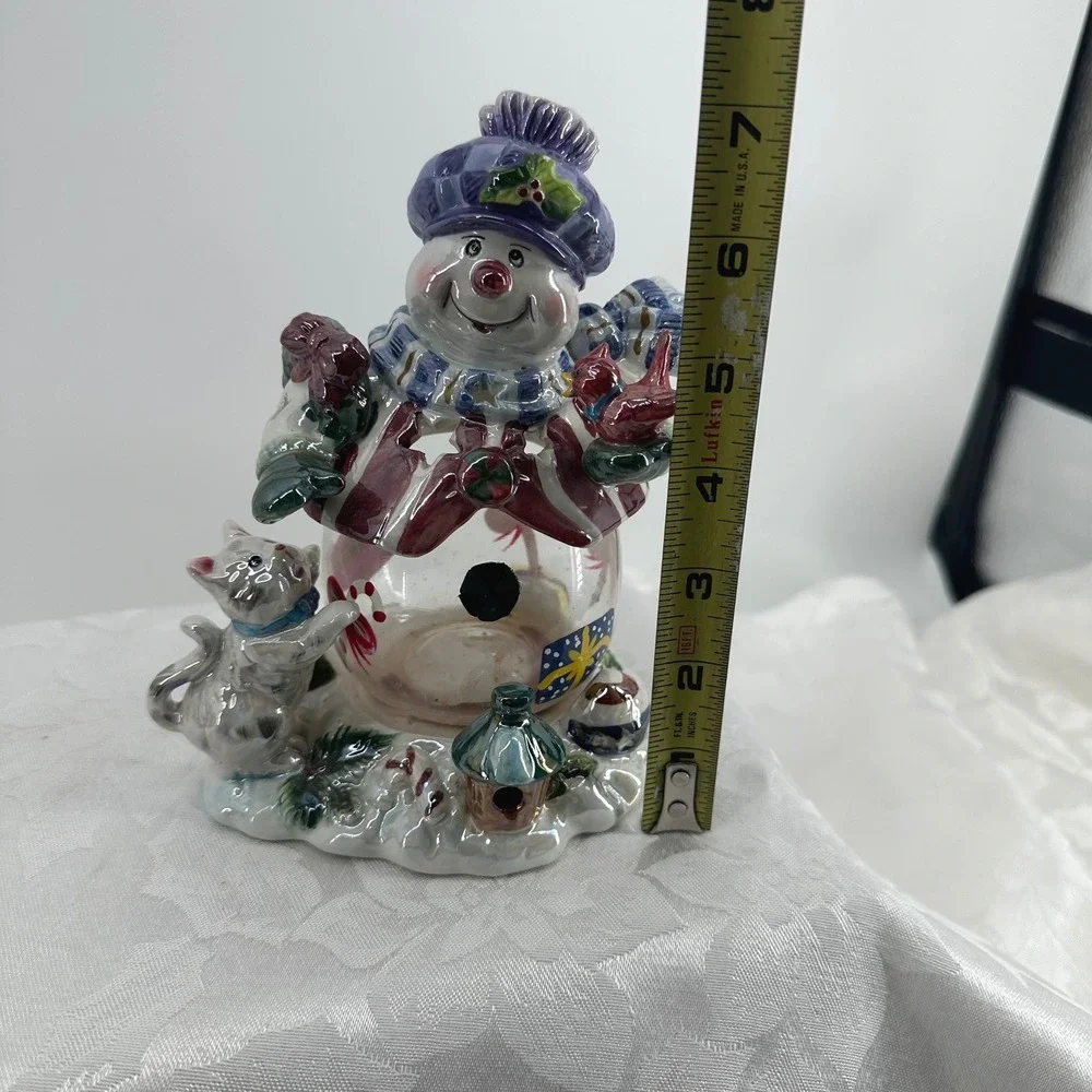 Unbranded Snowman Candle Holder Multicolor Good Ceramic Glass 2-Piece Holiday
